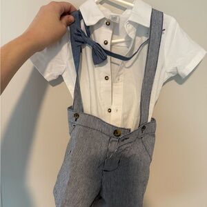 Toddler Striped Suspender Outfit with Bow Tie